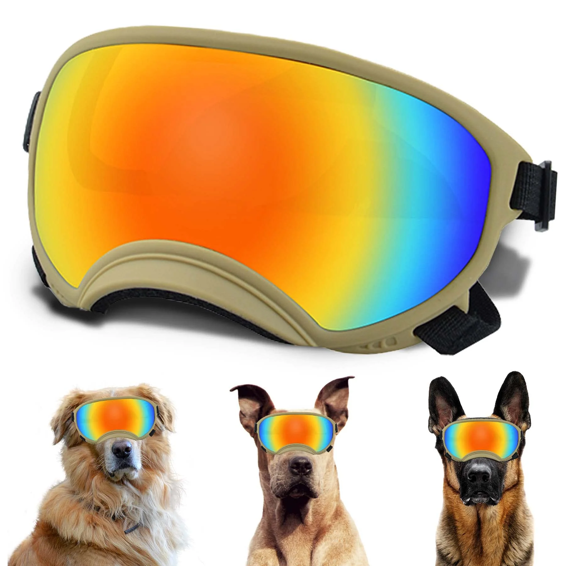 Quality NICERINC PET Large Dog Sunglasses with Adjustable Strap – UV Protection for Medium-Large Dogs Khaki Authentic