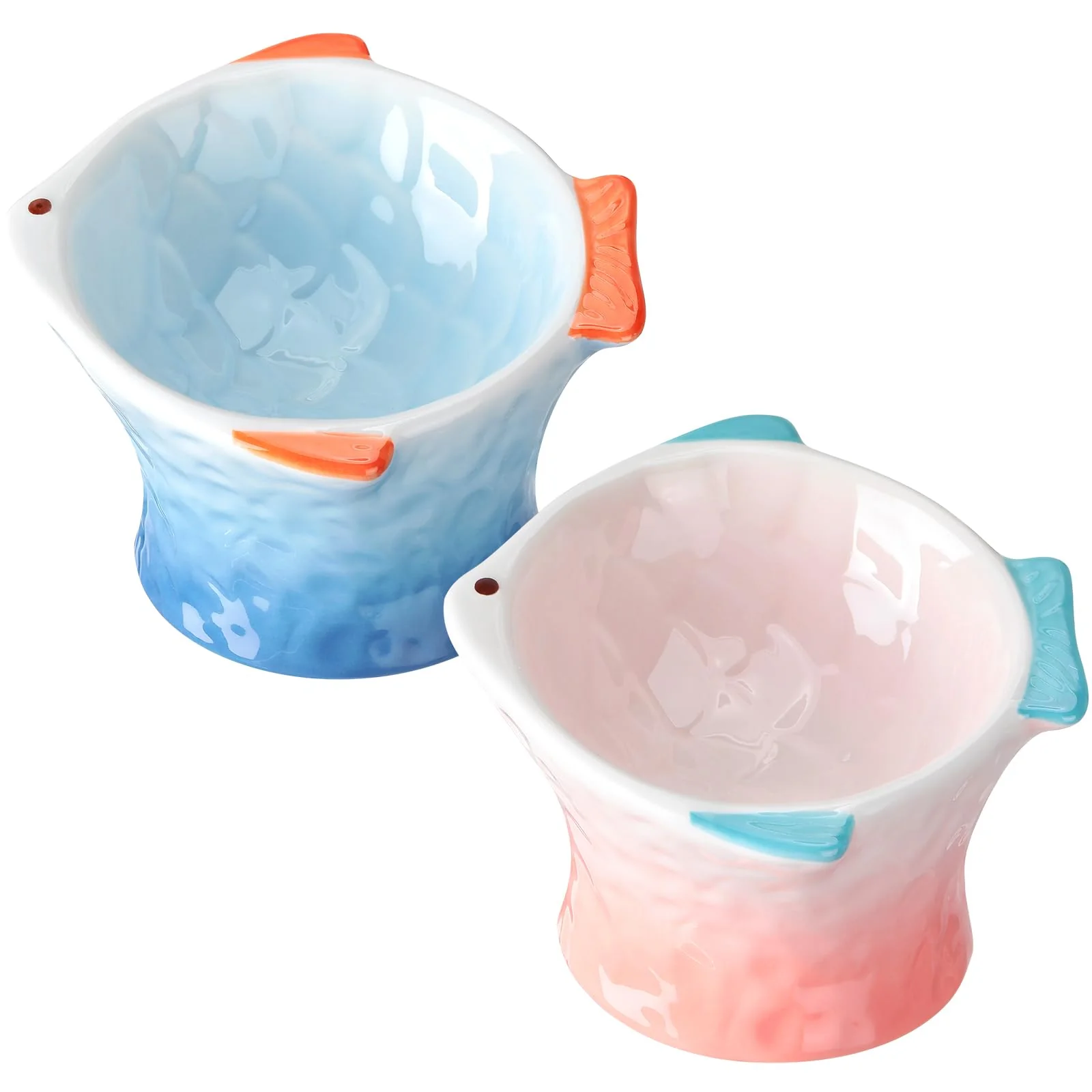 Organic Tioncy 2-Pcs Raised Tilted Ceramic Cat Bowls – Fish Shape d Feeder Blue Pink Convenient