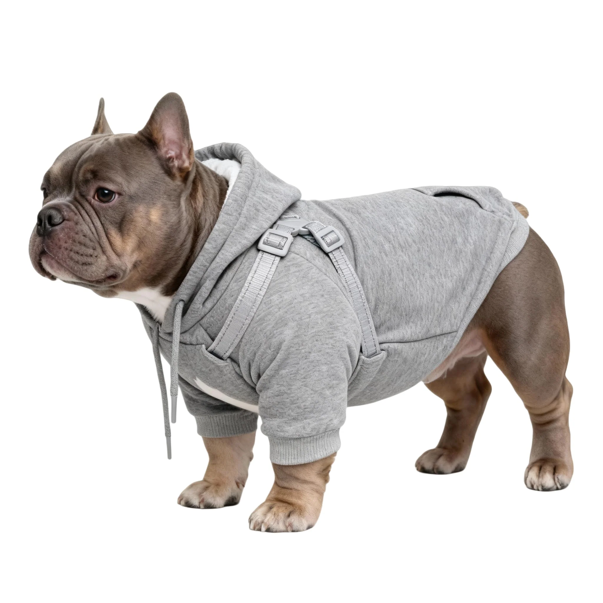 Enhanced Furmate Dog Hoodie with Built-In Harness Calming Plush Fleece Butter-Stretch Fabric Solid