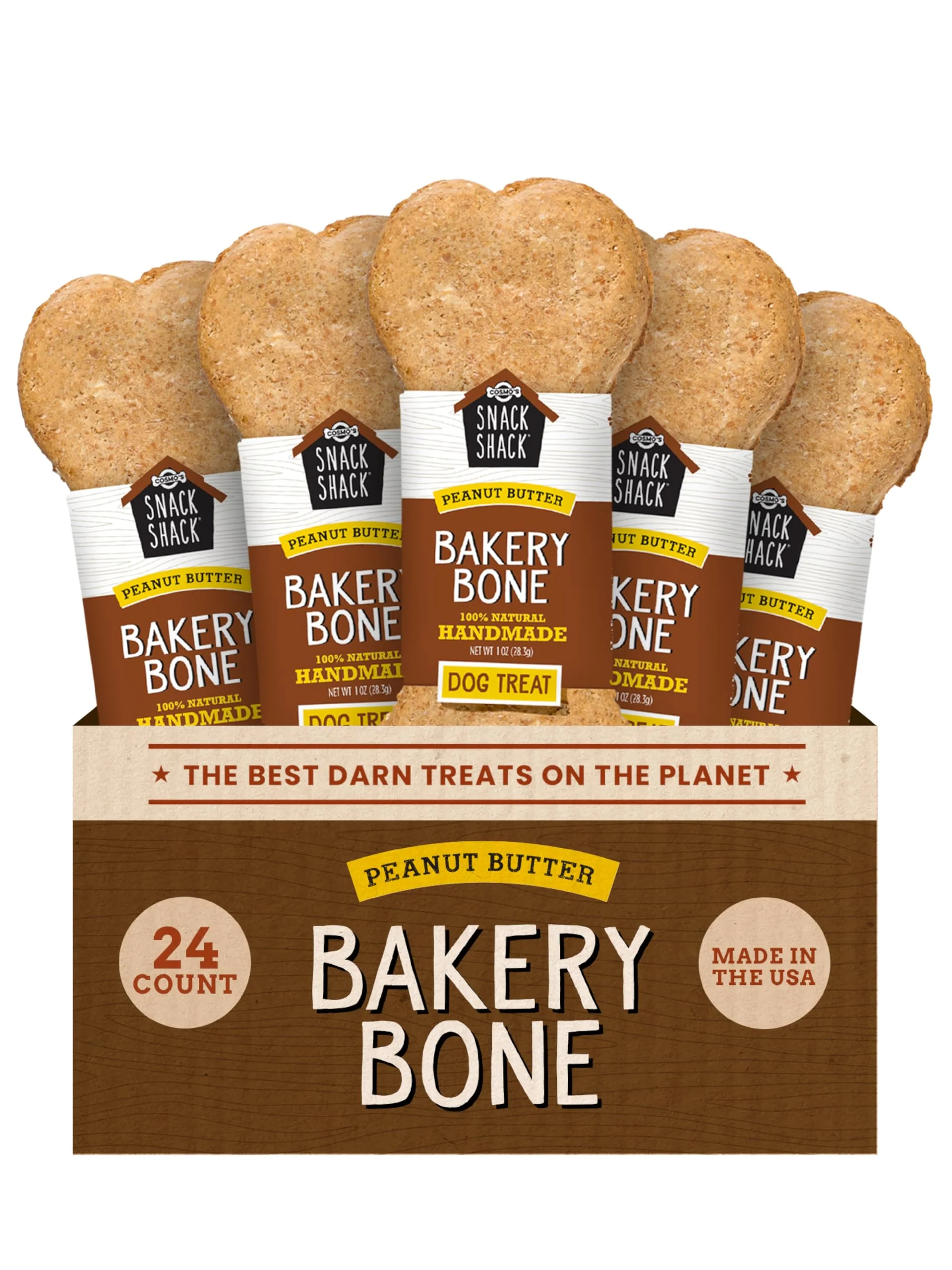Official Cosmo’s Snack Shack Peanut Butter Bakery Bone – All-Natural Dog Treats Made in USA 24 Count Safe