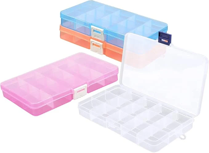Luxury Small Compartment Organizer Case 4PCS 15-Grid Adjustable Plastic Box with Dividers Acrylic Fake Nail Charms Bead Rhinestone Jewelry Holder Craft Screw Hardware Parts Empty Storage ContainerAbout ThisOverview Minimalist