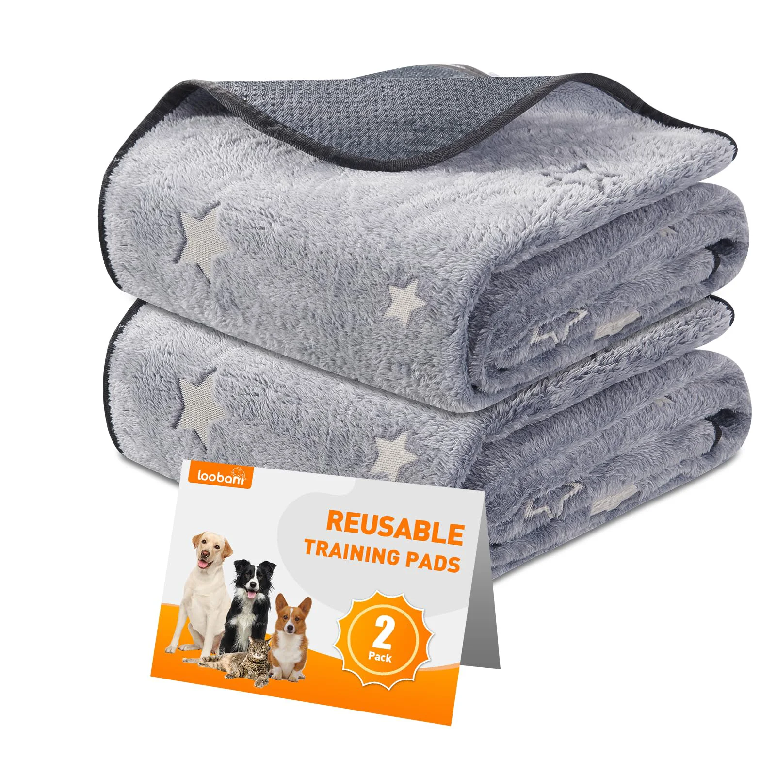 Pure LOOBANI Washable Pee Pads for Dogs – 2 Pack 31 x 36 in Reusable Non-Slip Whelping Training Mats Grey Fine Crafted