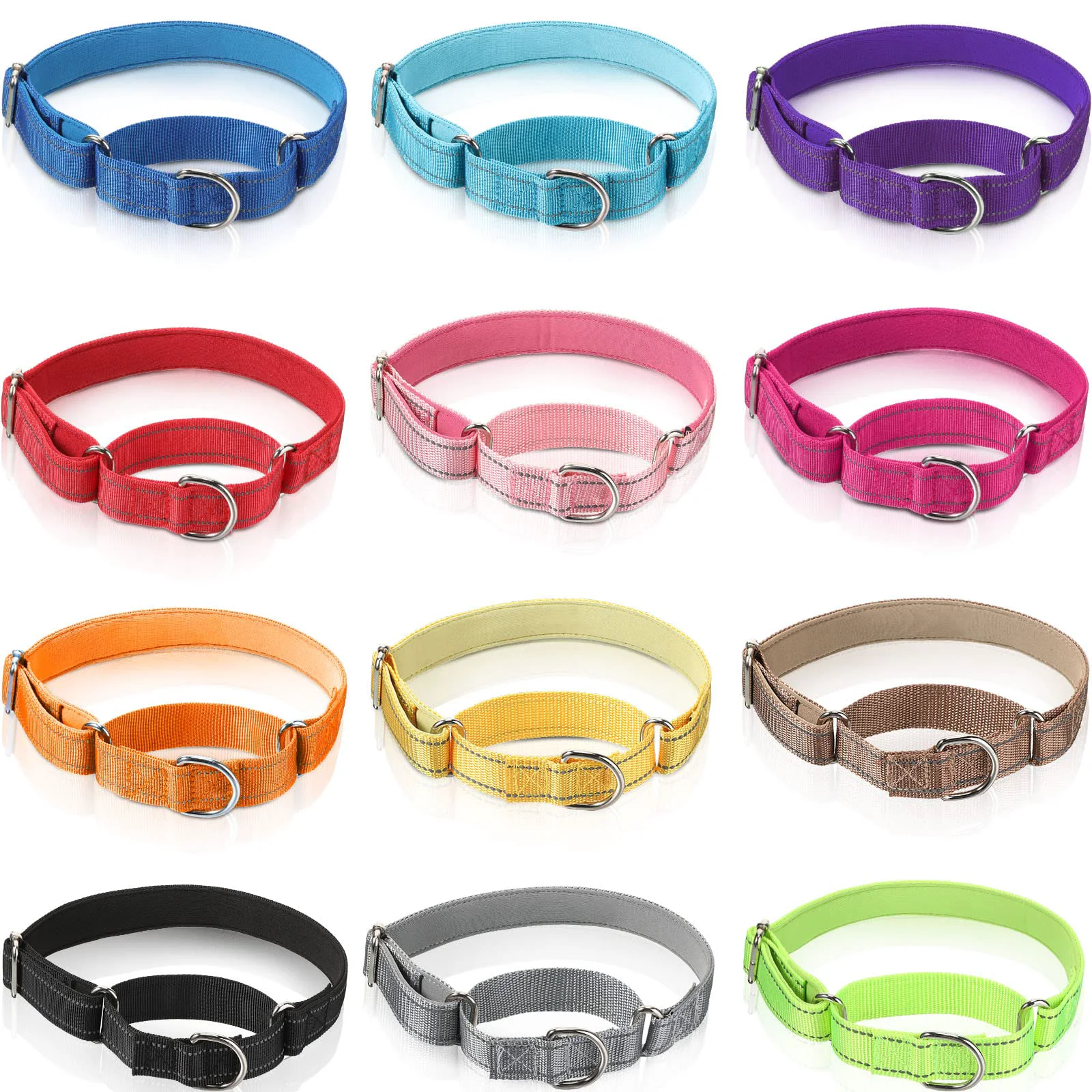 Sustainable Cunno 12 Pcs Martingale Collar Pack for Medium Dogs — Reflective Nylon Durable Metal Buckle Adjustable 17–24 in 12 Colors Large Prestigious