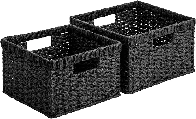 Detailed StorageWorks Wicker Basket with Handle Wicker Storage Baskets for Organizing Decorative Storage Baskets for Shelves Paper Rope Black 2-PackAbout ThisOverview Casual