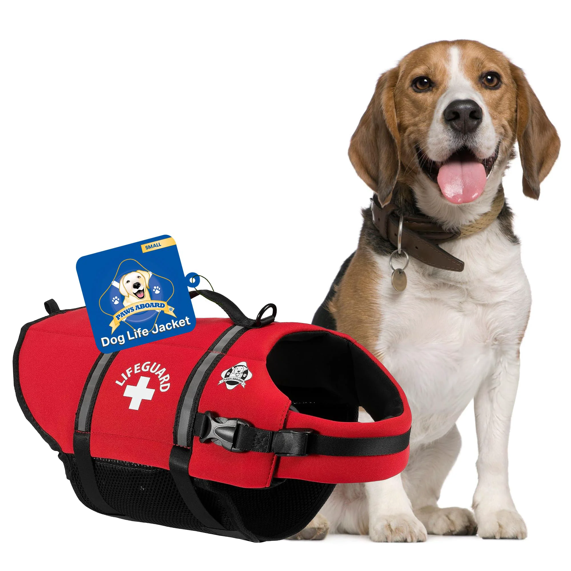 Natural Paws Aboard Dog Life Jacket – Adjustable Reflective Swim Vest for Dogs Red Small Modern