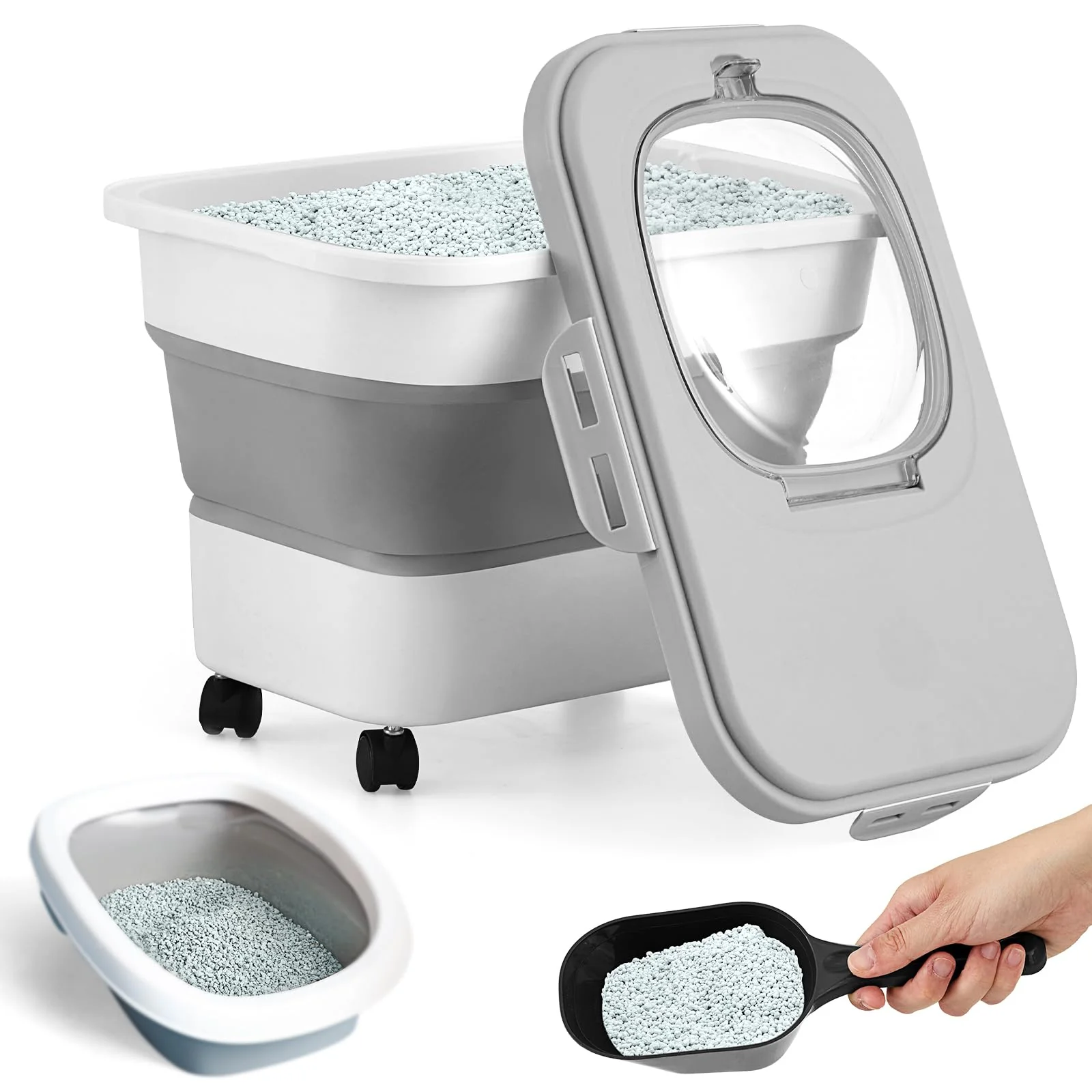 Proven Juexica Collapsible Cat Litter Storage Bin with Wheels – 20 Lb Capacity Optimized