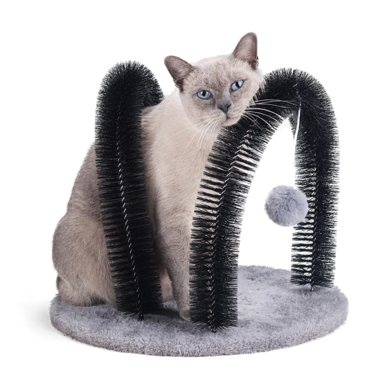 Long-Lasting Ankuliy Cat Arch Self Groomer Massager – Dual Brushes Plush Base Plush Balls Smooth