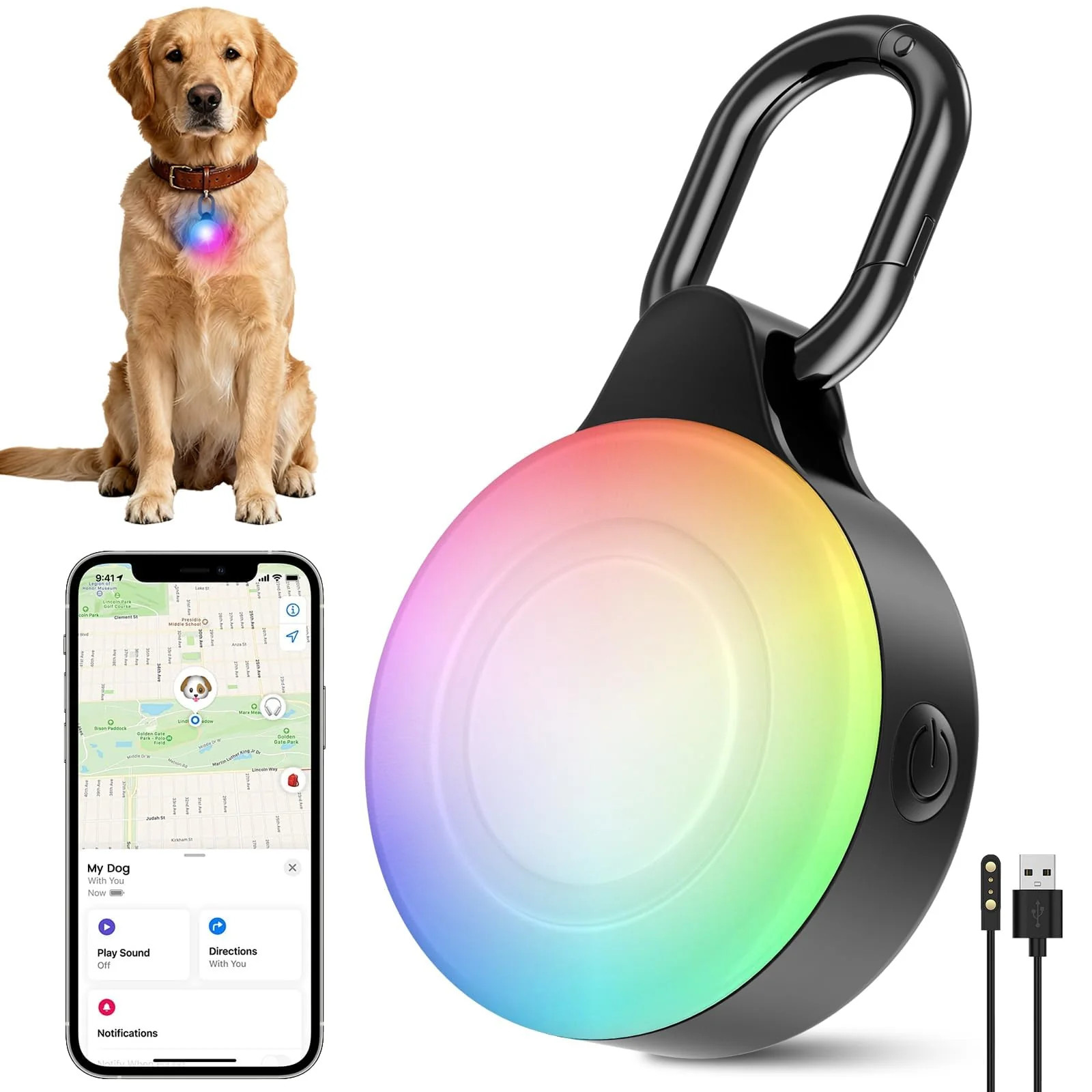 Pure Vebiso 2-in-1 GPS Tracker Dog Light IP68 Waterproof iOS Find My 6 Modes Versatile