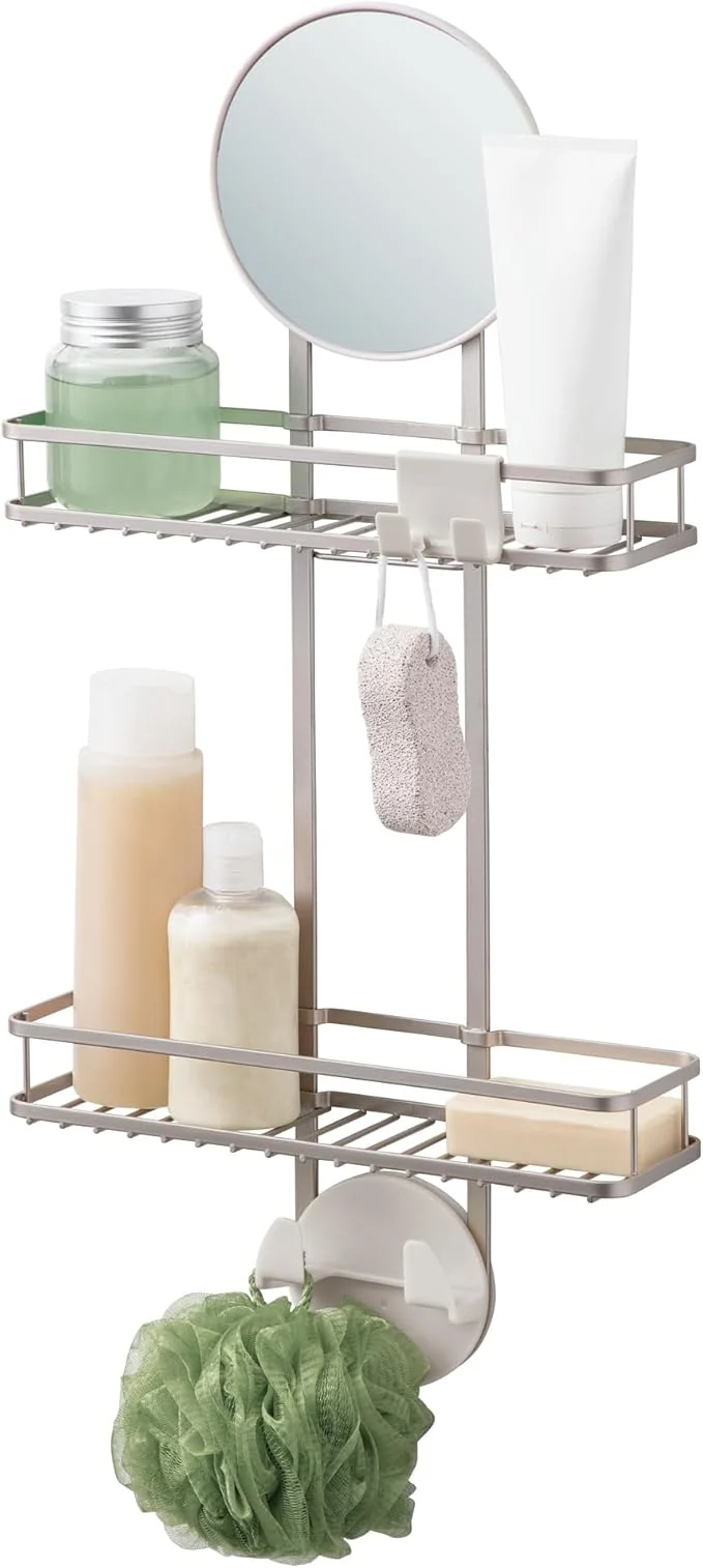 Secure iDesign Self-Adhesive Shower Caddy with Mirror and Accessory Hooks – SatinAbout ThisOverview Reliable