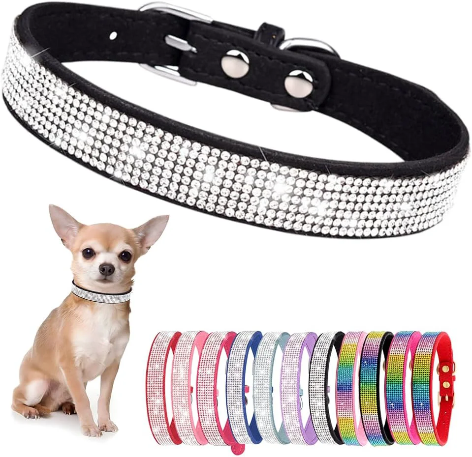 Authentic Rhinestone Dog Collar for Small Dogs Bling Diamond Fancy Crystal Glitter Pretty Jewel Pet Puppy Collars for XXS XS Small Medium Large Breed Girl Dogs Female Cats Kitten Black XXSmall First-Class