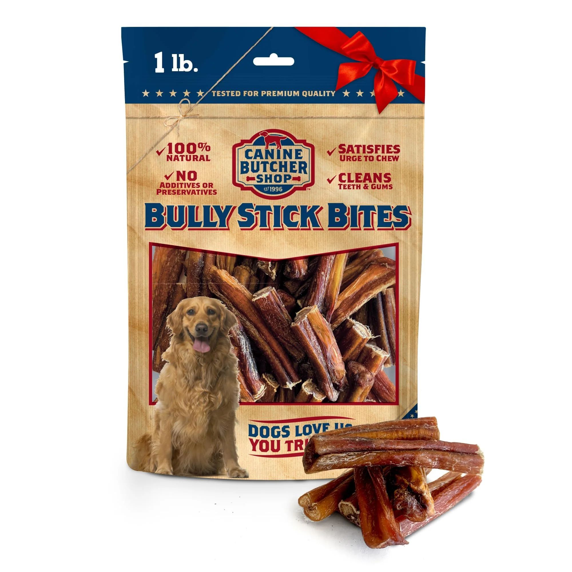 Safe Canine Butcher Shop Bully Stick Bites – 1 lb USA Made Odor All-Natural Chews 2-4 in Comfortable