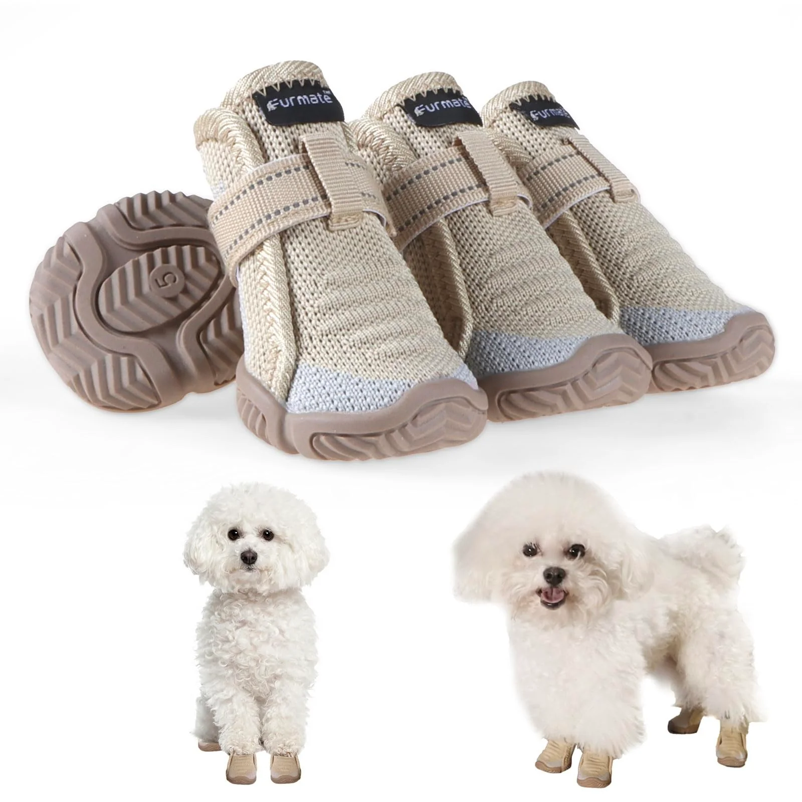 Verified Furmate Dog Shoes for Small Dogs – Breathable Puppy Boots with Reflective Strips Beige Size 3 First-Class