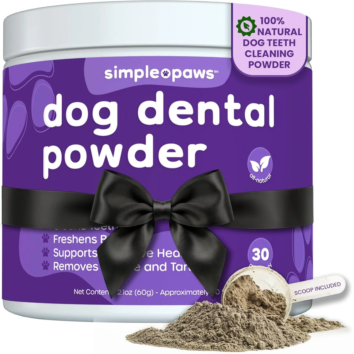 Natural Simple Paws Dental Powder for Dogs – Chicken-Flavored Probiotic Teeth Cleaning 60 Scoops Flexible