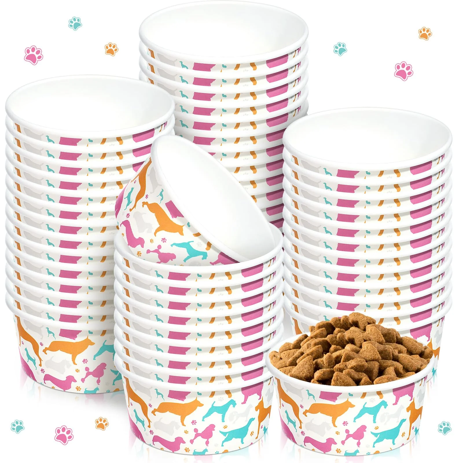 Classic Mifoci 100 Pcs Disposable Dog Bowls – 1.5 Cup Paper Travel Feeding Cups for Pets Expertly Made