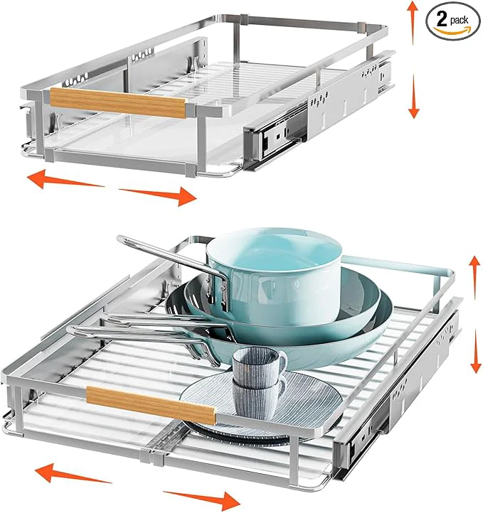 Secure 2Pack Expandable Pull Out Cabinet Organizer Slide Out Drawers for Kitchen Cabinets Heavy Duty Drawer Slides for Home Kitchen Pantry Cupboard Pots Pans Adjustable Width 12.3 18.5 W x 22.5”DAbout ThisOverview Reliable