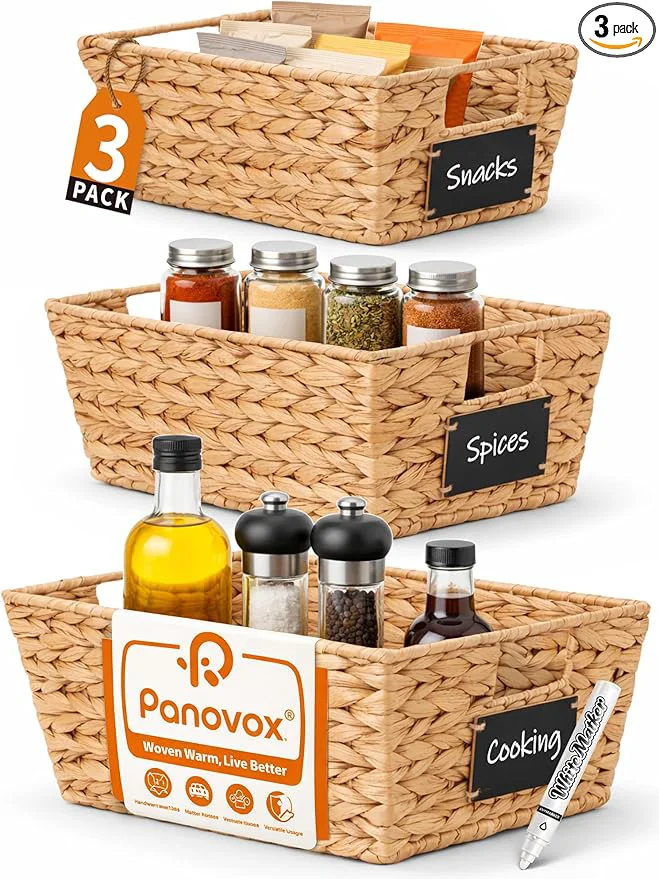 Trusted Pantry Organizers and Storage Water Hyacinth Storage Baskets for Shelves Natural Baskets for Organizing Pantry Baskets with Chalkboard Labels and MarkerAbout ThisOverview Artisan
