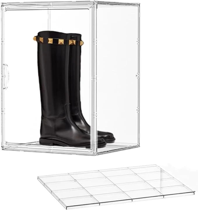Breathable Acrylic Display Case with an Adjustable Divider 2 Tiers XXX-Large Boot Shoe Storage Boxes Clear Plastic Stackable Storage Bin with Lids Super Large Clear Display Box for Shoes CollectiblesAbout ThisOverview Artisan