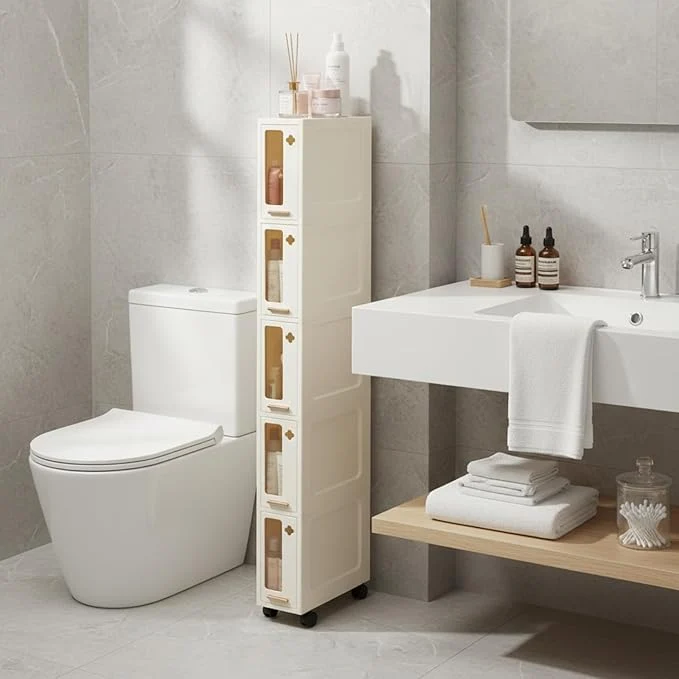 High-Performance Weysat Narrow Bathroom Storage Cabinet with Wheels Slim Storage Organizer with Transparent Doors and Shelves for Small Space Bathroom Bedroom Kitchen 5 Tiers About ThisOverview Professional