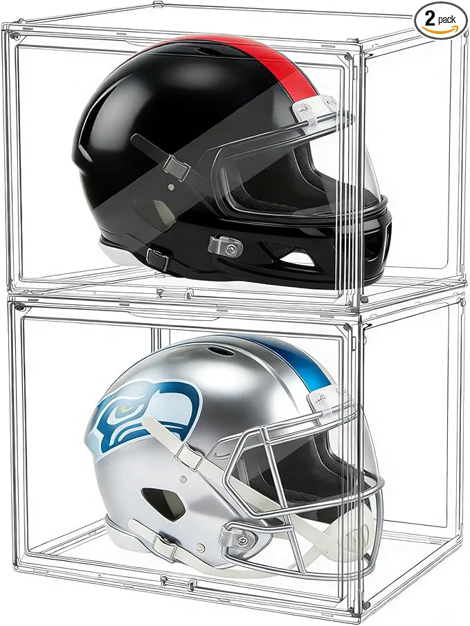 Easy-to-Use Extra Large 17.7 x 13 x 13 Clear Stackable Storage Bins Acrylic Display Case with Magnetic Lids Football Motorcycle Helmet Showcase Basketball Sports Memorabilia Organizer 2 Pack About ThisOverview Recyclable