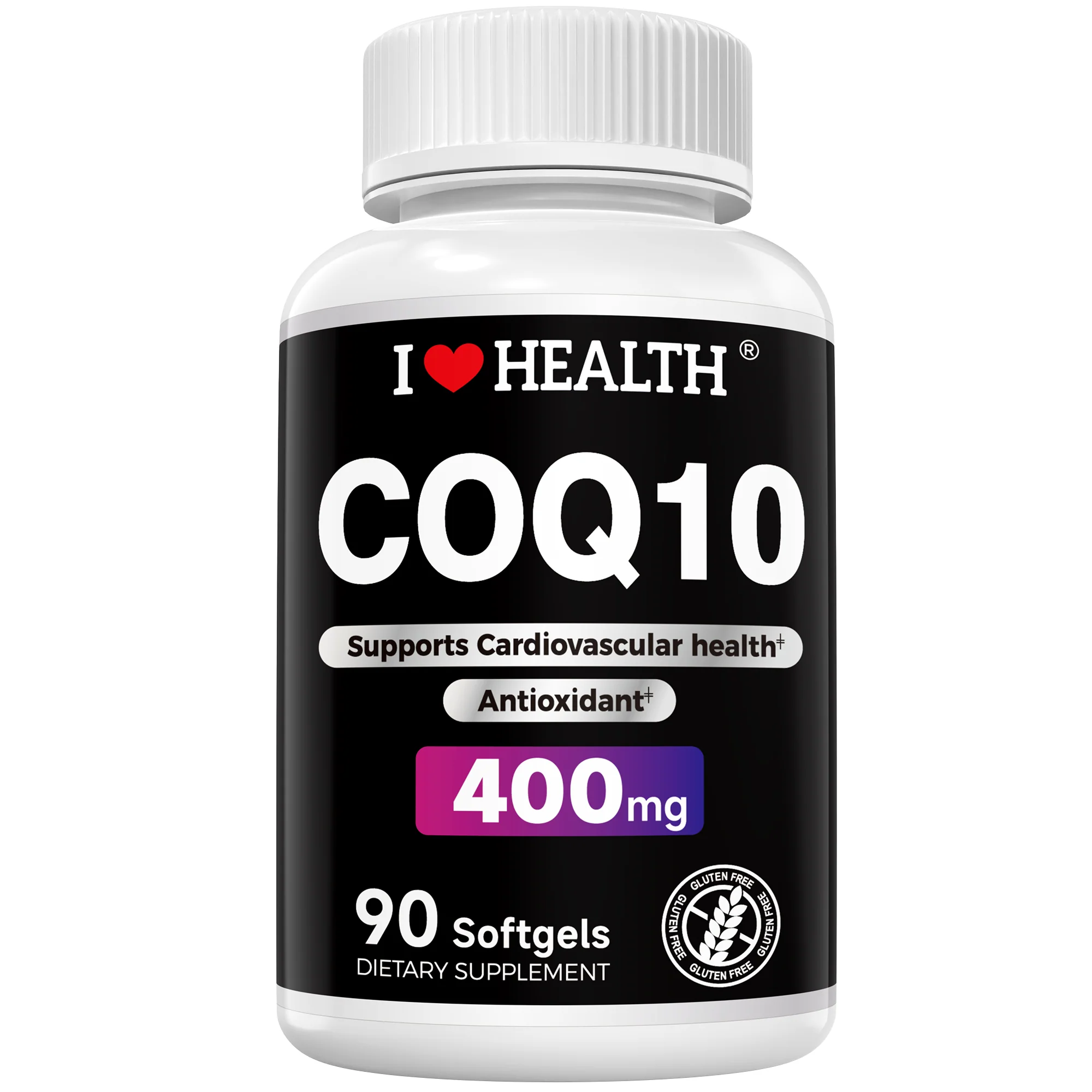 Traditional CoQ10 400mg Softgels – 90 Count Supports Heart Health Energy Cellular Function Soy-Based CoQ10 Supplement by I Love Health 45 Servings Environmentally Friendly