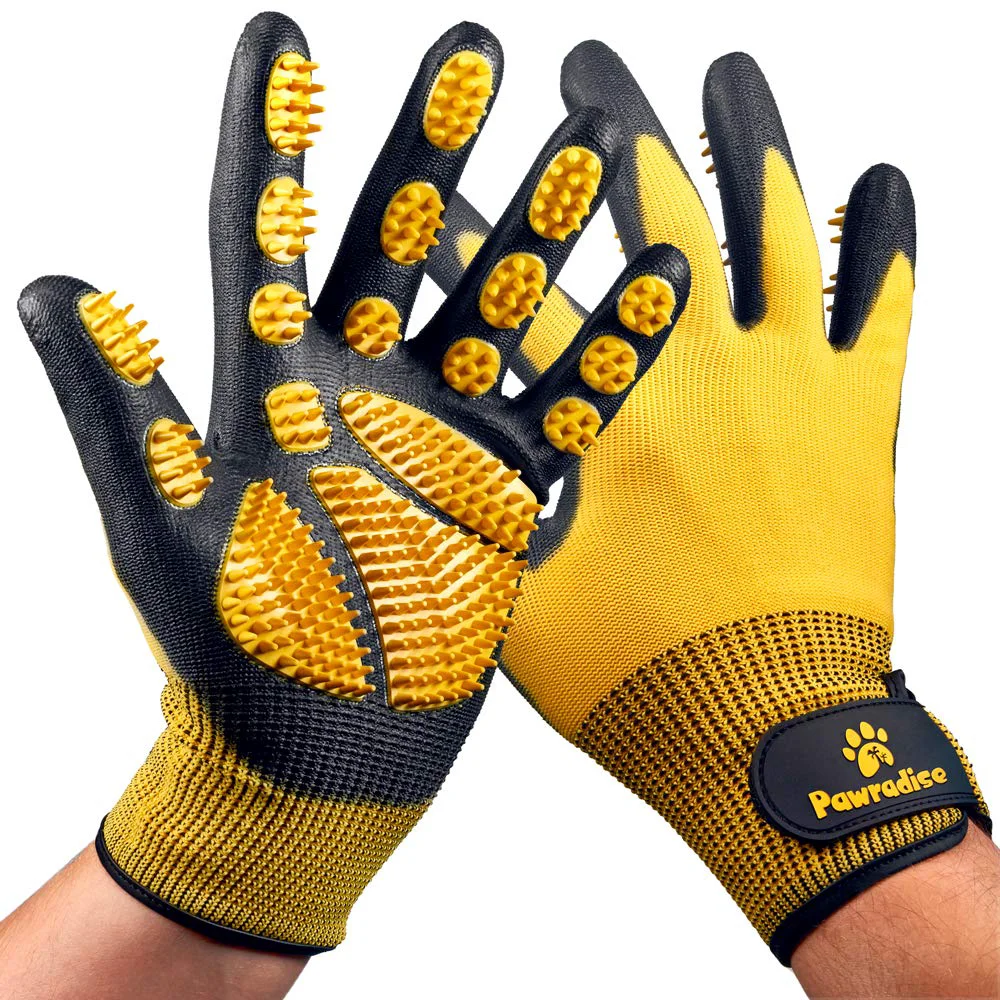 Outstanding Pawradise Pet Grooming Gloves – 4-in-1 Deshedding Bathing Massage for Cats Dogs Horses Solid