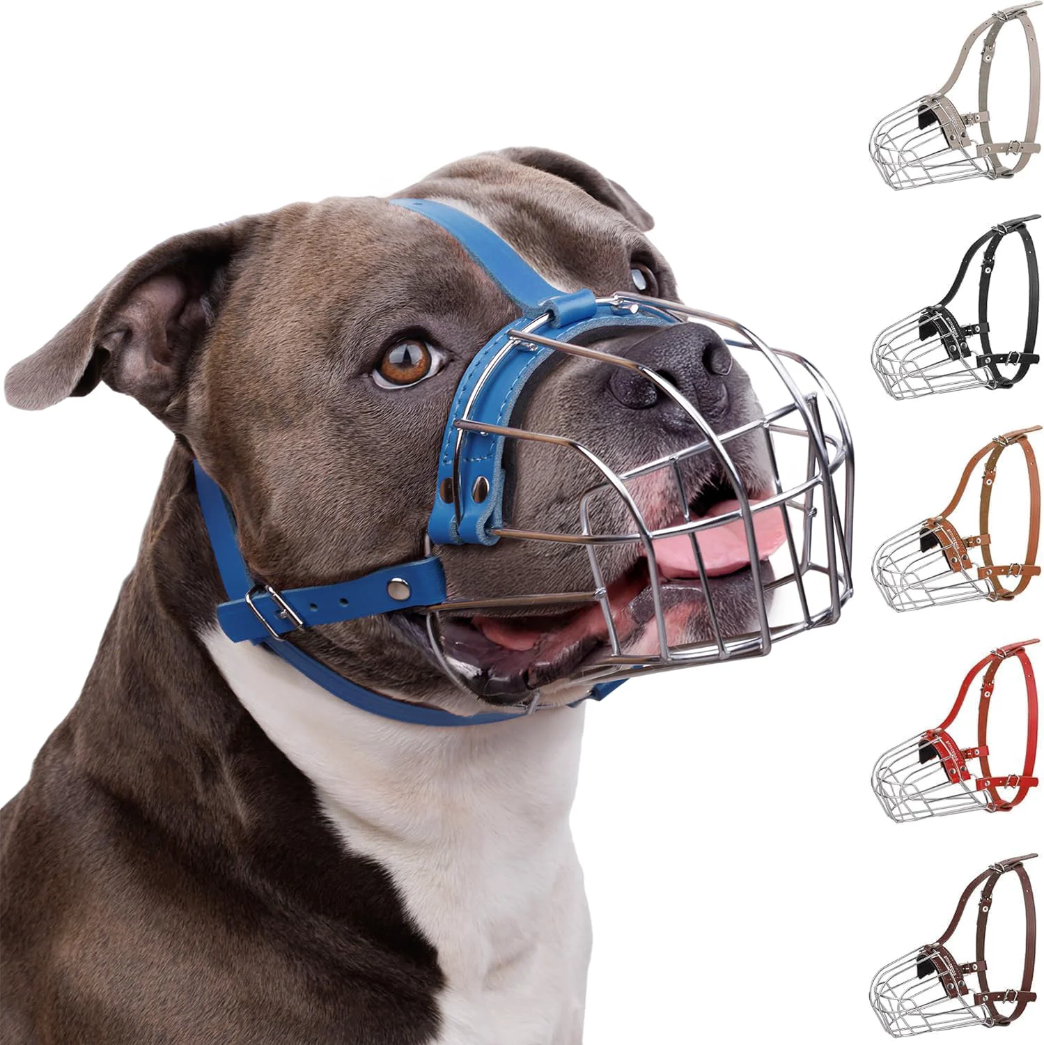 Responsible BRONZEDOG Pitbull Muzzle – Breathable Metal Basket for Large Dogs Leather Blue Verified