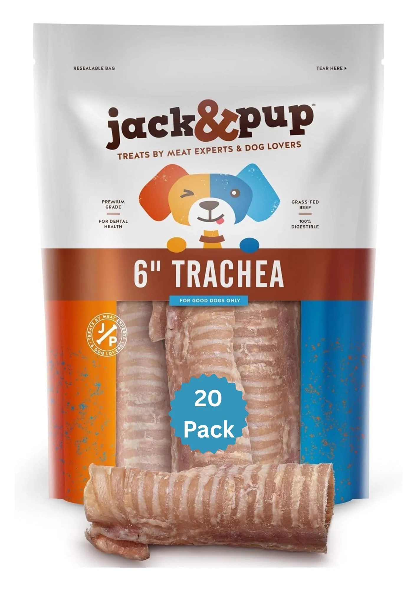 High-End Jack Pup 6-Inch Beef Trachea for Dogs – 20 Pack All-Natural Single-Ingredient Chews Clean