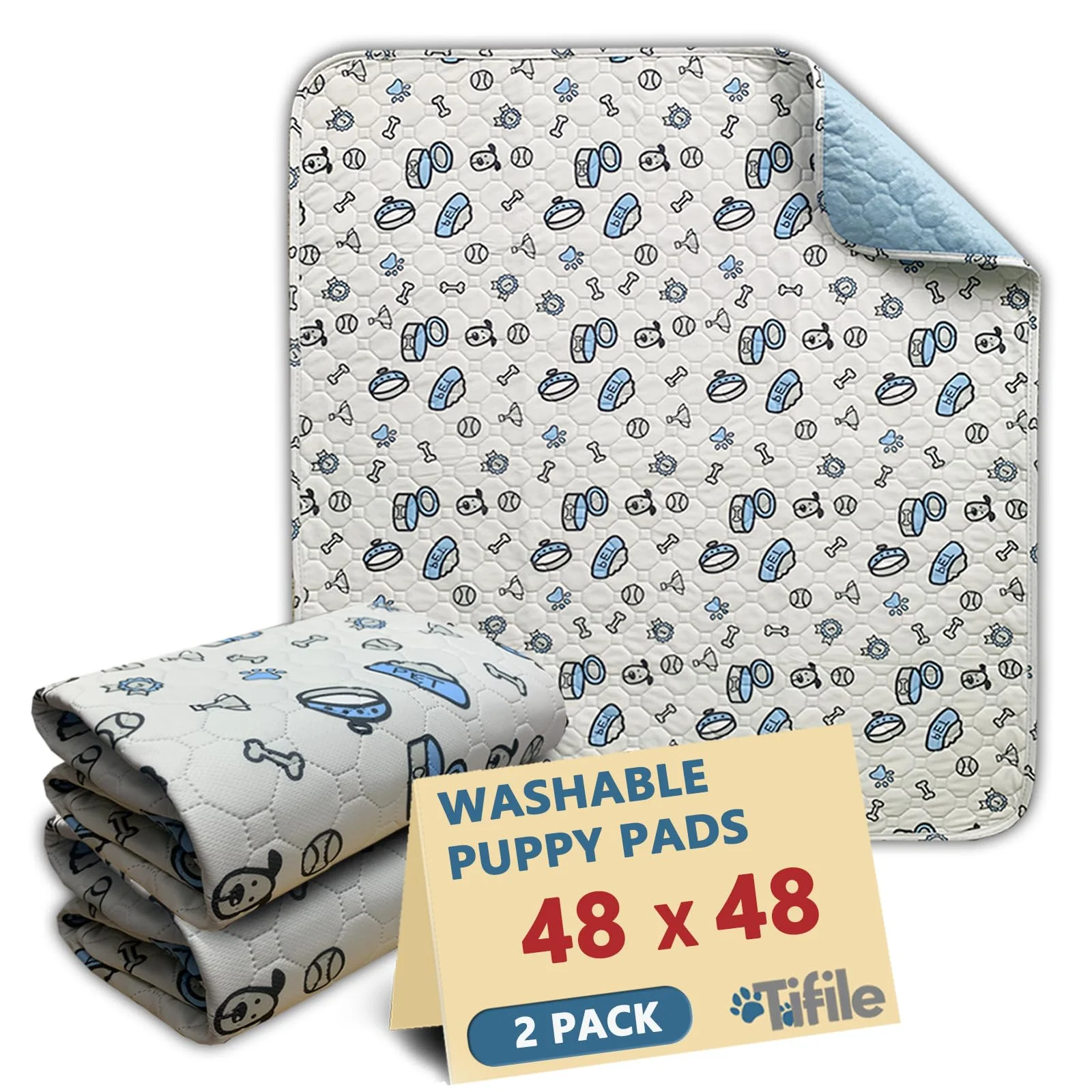 Elegant TIFILE Washable Dog Pee Pads – 2-Pack 48x48in Bone Print Non-Slip Waterproof Training Pads Healthy