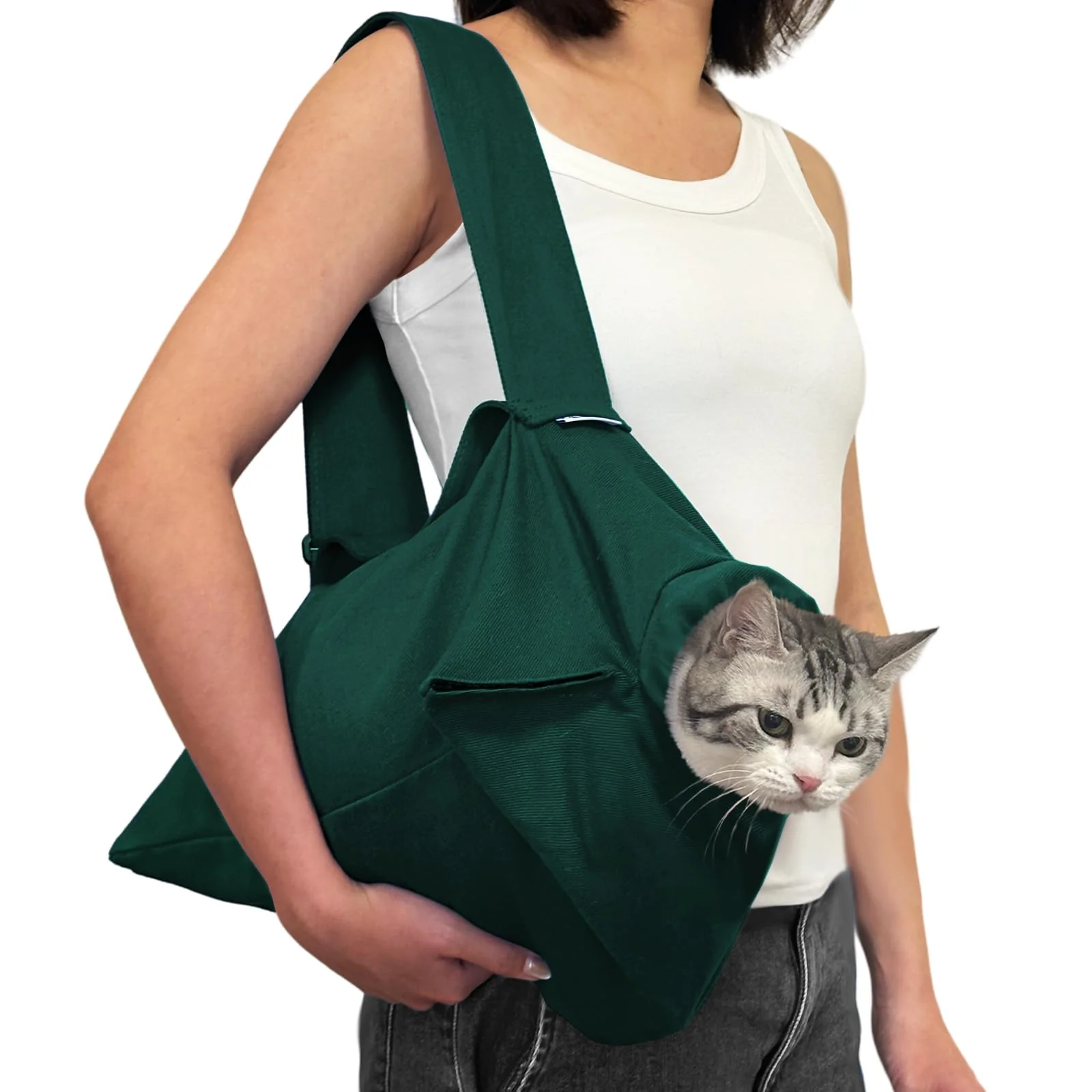 Sustainable Amkune Cozy Travel Cat Carrier Pouch for Small Cats — Soft Escape-Proof Carrier Dark Green Dependable