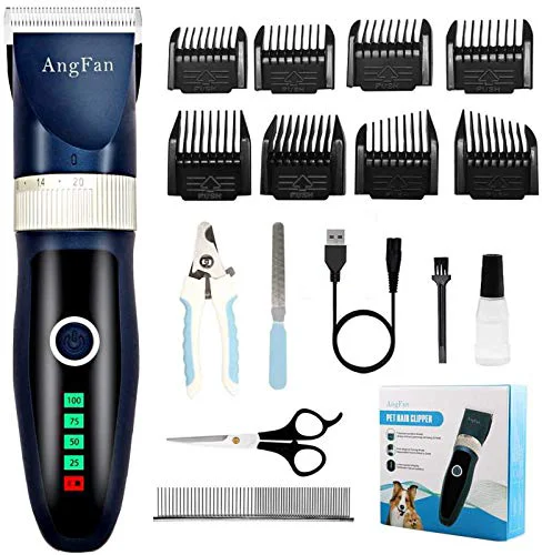 Environmentally Friendly ANGFAN Dog Clippers for Grooming – 16-Piece Cordless Kit for Small Large Dogs Low-Noise Rechargeable Green
