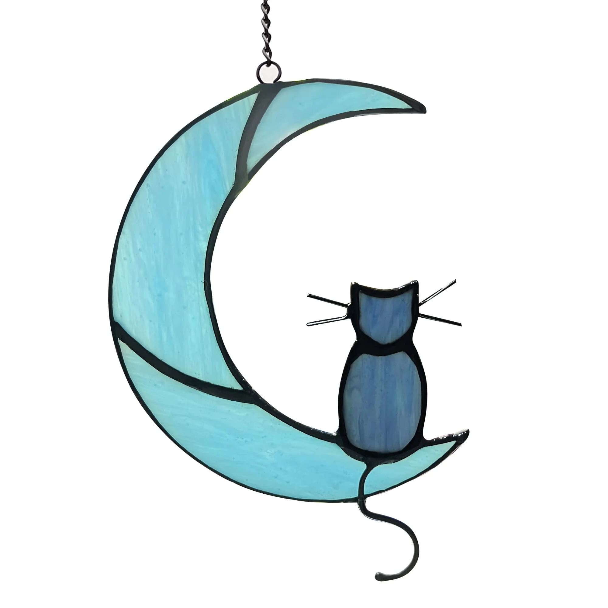 High-Performance ZUAJITER Black Cat On Blue Moon Stained Glass Hanging Ornament – Memorial Gift Window Decor Verified
