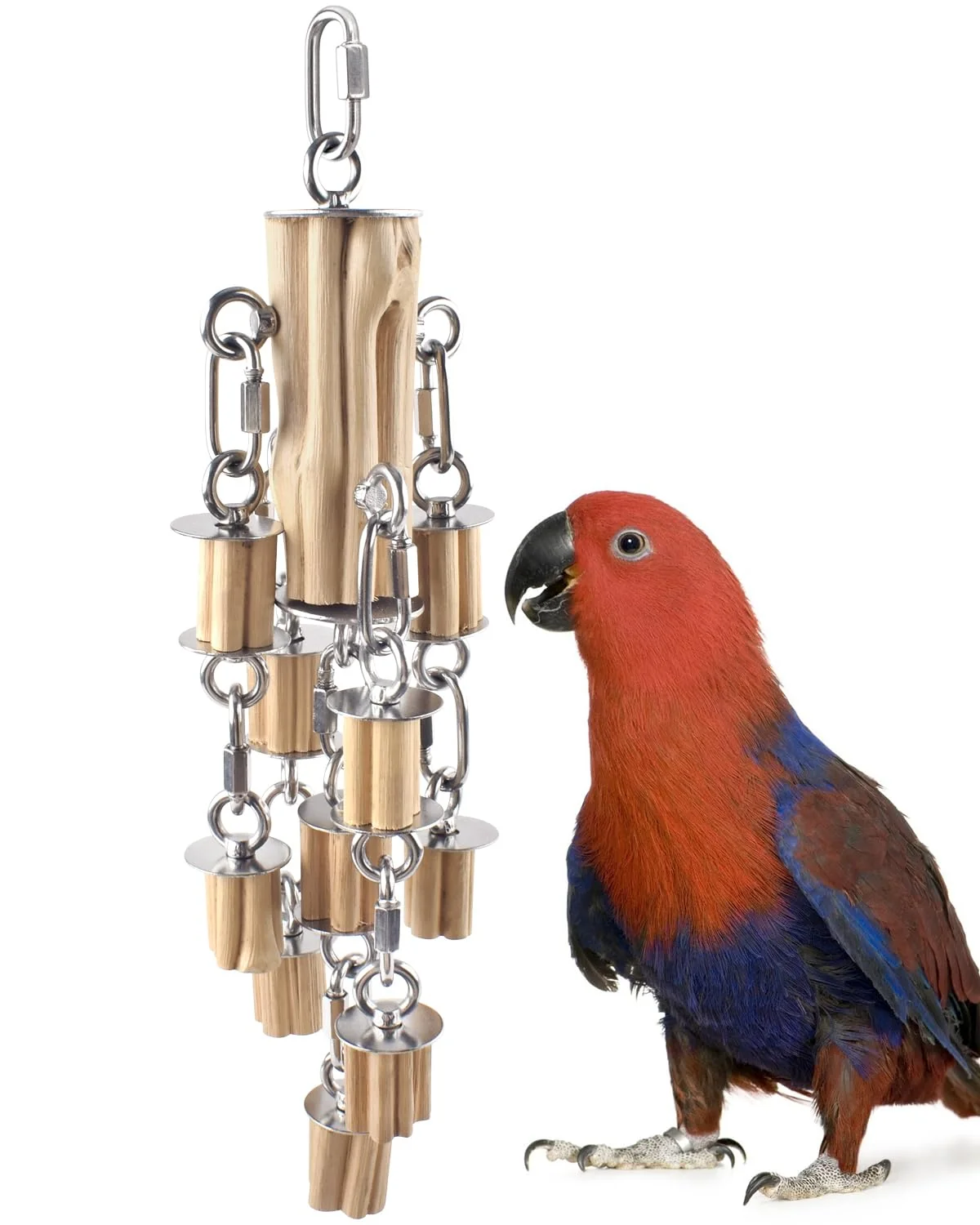 Official KATUMO Parrot Toys for Large Birds – Detachable Parts 304 Stainless Steel Natural Hardwood Chew Toy Artisan