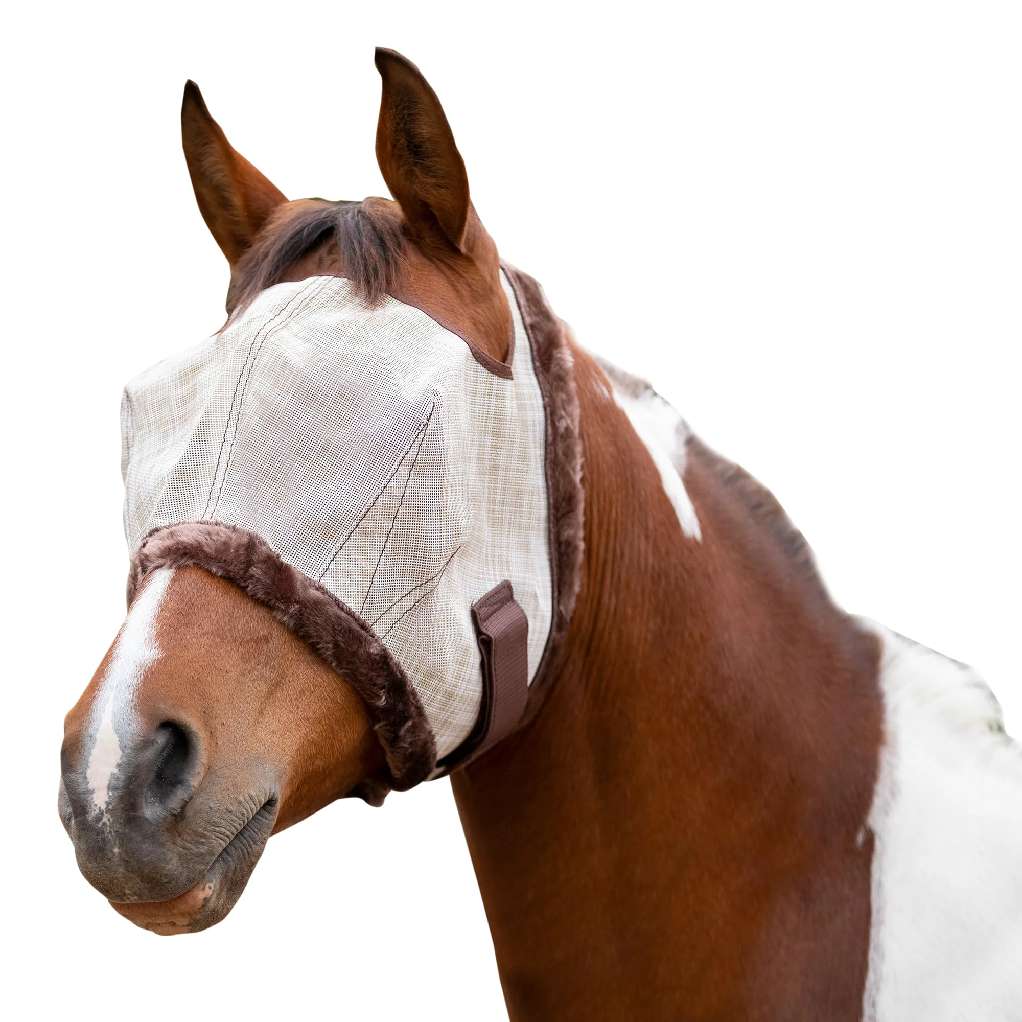 Original Design Kensington Fly Mask with Fleece Trim for Horses – Breathable Face Eye Protection Full Visibility Large Tan High-Grade