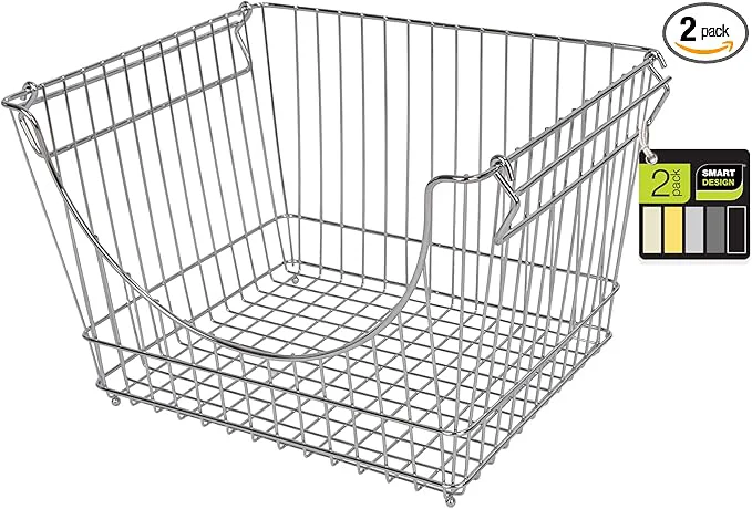 Responsible Smart Design Stacking Baskets with Handles – Set of 2 Large – Steel Metal Wire – Fruit Produce and Vegetable Safe Storage Bin Organizer – Pantry Counter Stand Rack – 12.5 x 8.5 Inch – ChromeAbout ThisOverview Fashionable
