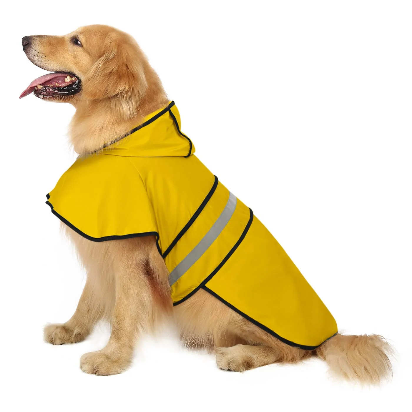 Recyclable HDE Dog Raincoat Jacket Reflective Hooded Poncho – Water-Resistant Adjustable Belly Strap Harness Opening Yellow Size L Next-Generation