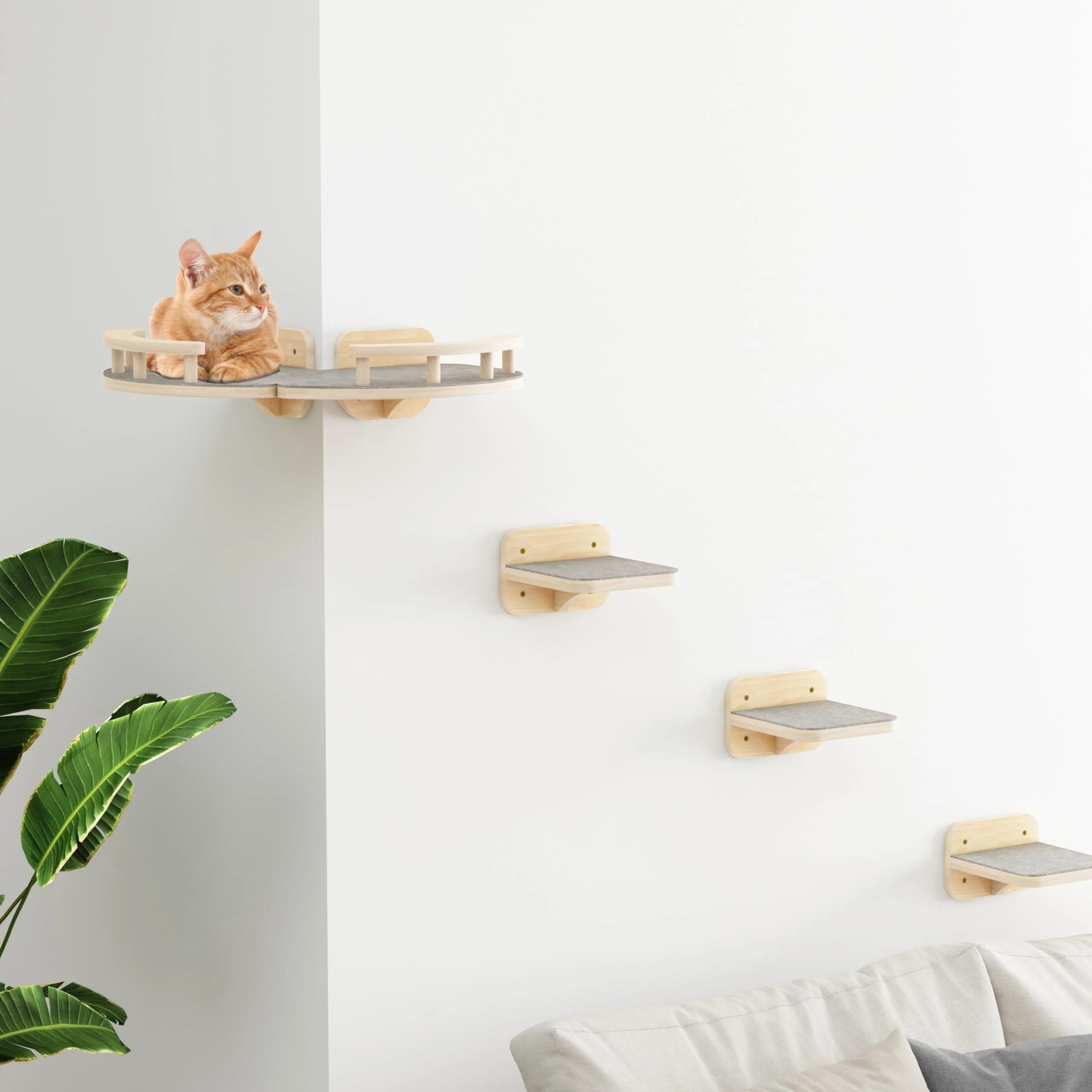 Enhanced Megidok Modern Cat Wall Furniture — 3-Step Climbing Shelves Hammock Perches for Cats Up to 22 lbs Smooth