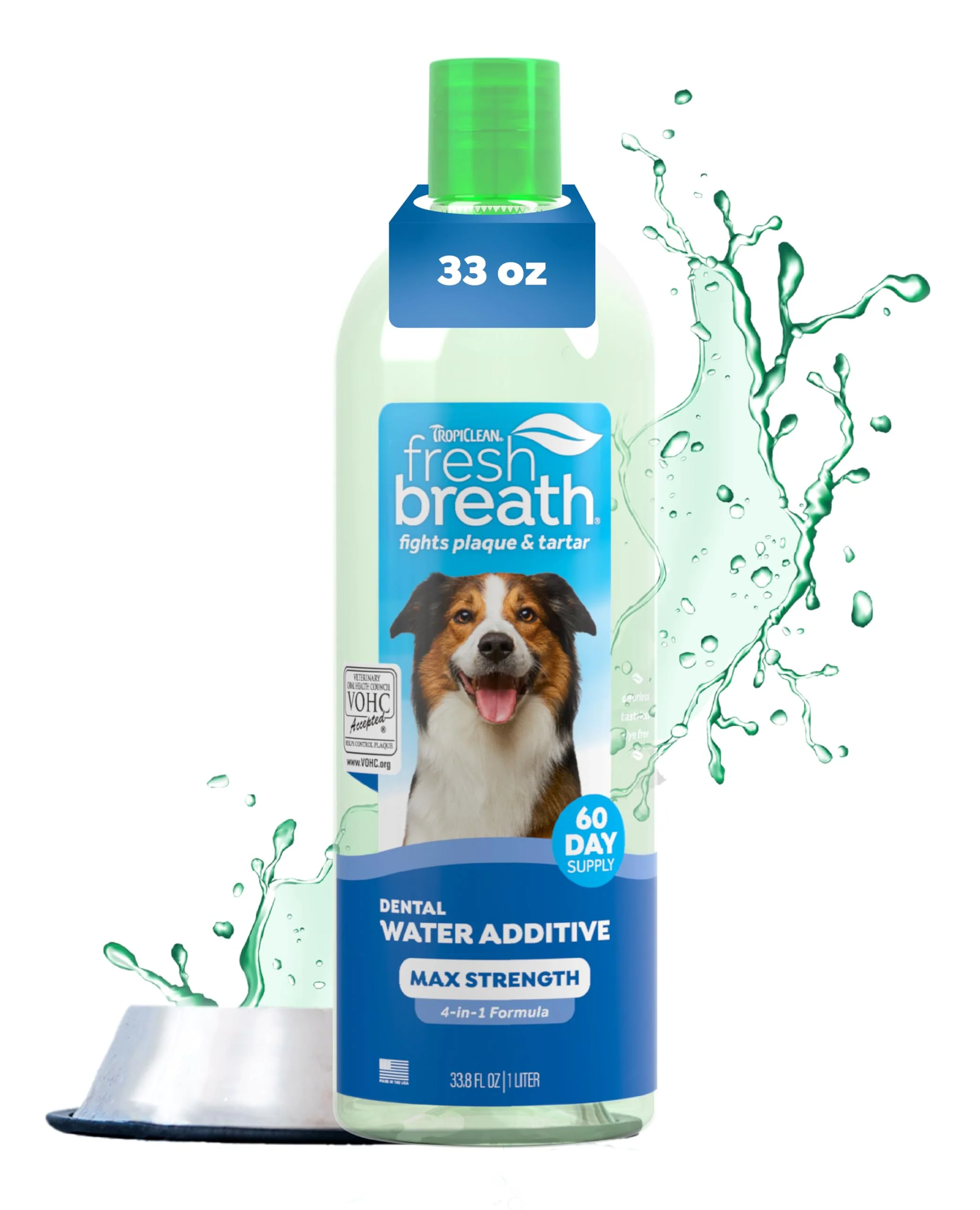 Specialty TropiClean Fresh Breath Advanced Whitening Water Additive for Dogs Max Strength Teeth Cleaning Breath Freshener – 33.8oz Professional