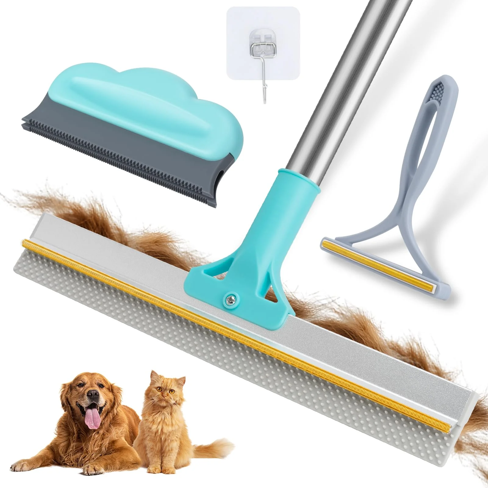 Detailed FancyMouse Carpet Rake for Pet Hair Removal – 54-inch Adjustable Handle 3-Piece Kit Certified