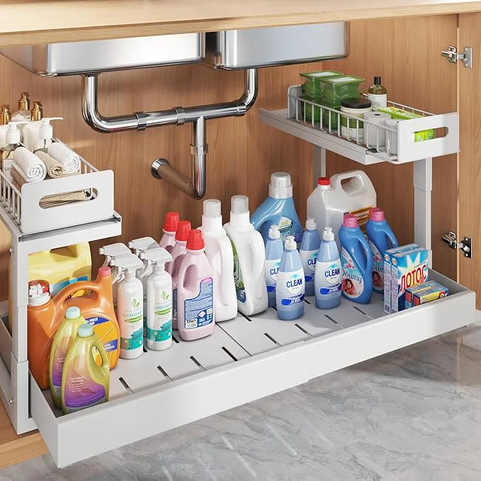 Detailed 1 Pack-19 -32 W Expandable Under Sink Organizer With Upgrade Ball-Bearing Slide 2-Tier Pull Out Under Cabinet Organizer Height Adjustable Not Suitable For Cabinets With Partitions In The MiddleAbout ThisOverview Elegant
