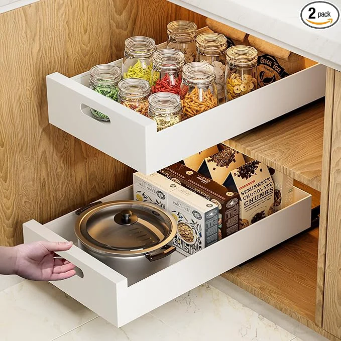 Reusable HBL’ 2 Pack 21 Deep Pull Out Cabinet Organizer Adhesive 12-Inch Wide Sturdy Carbon Steel Roll-Out Drawers for Face Frame or Frameless Cabinets Slide-Out Shelves for Pantry.About ThisOverview Contemporary
