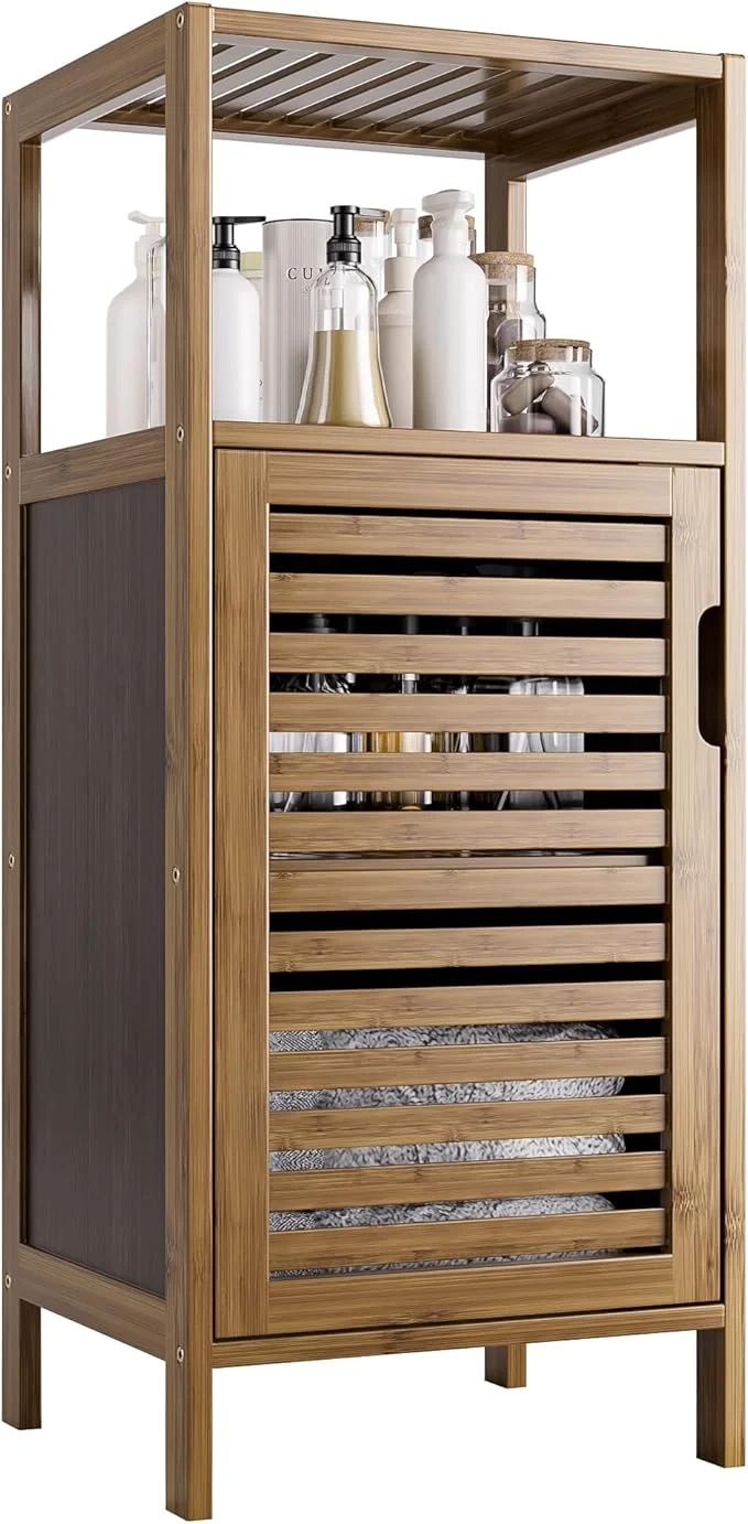 Minimalist HITNET Bathroom Cabinet Bamboo Floor Cabinet Standing 4 Tier Sofa Side Storage Cupboard for Living Room Kitchen Bedroom WalnutAbout ThisOverview High-Grade