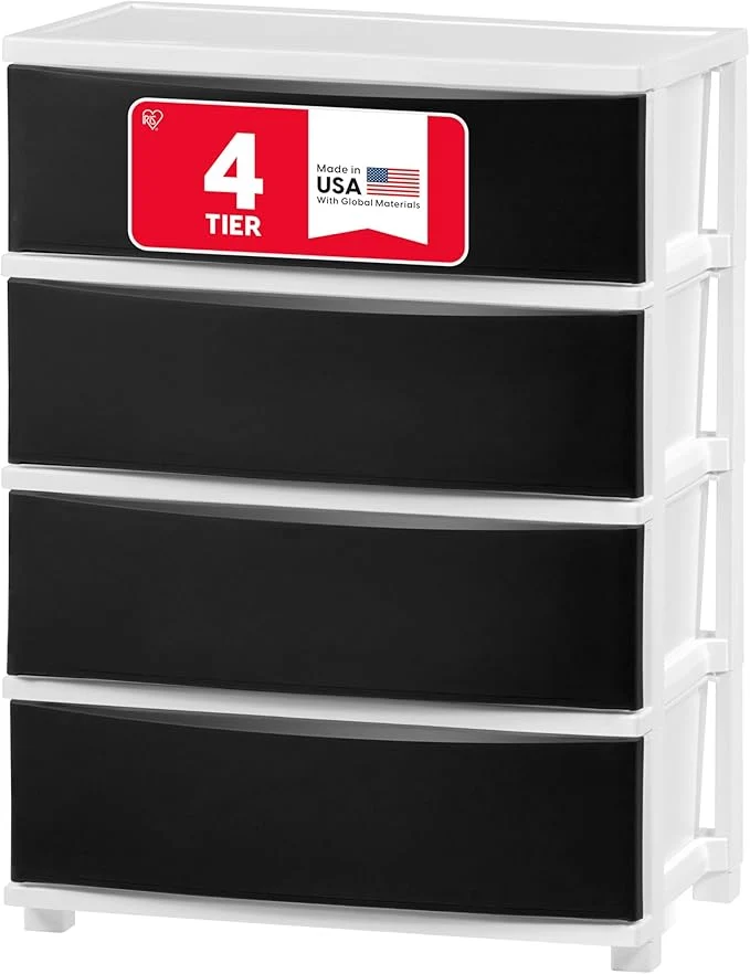 Pure IRIS USA Plastic Drawer Storage Organizer 4-Drawers for Classroom Art Supplies Bathroom Dorm Bedroom Laundry Room Wide White Frame with Matte Black Front PanelsAbout ThisOverview Stylish