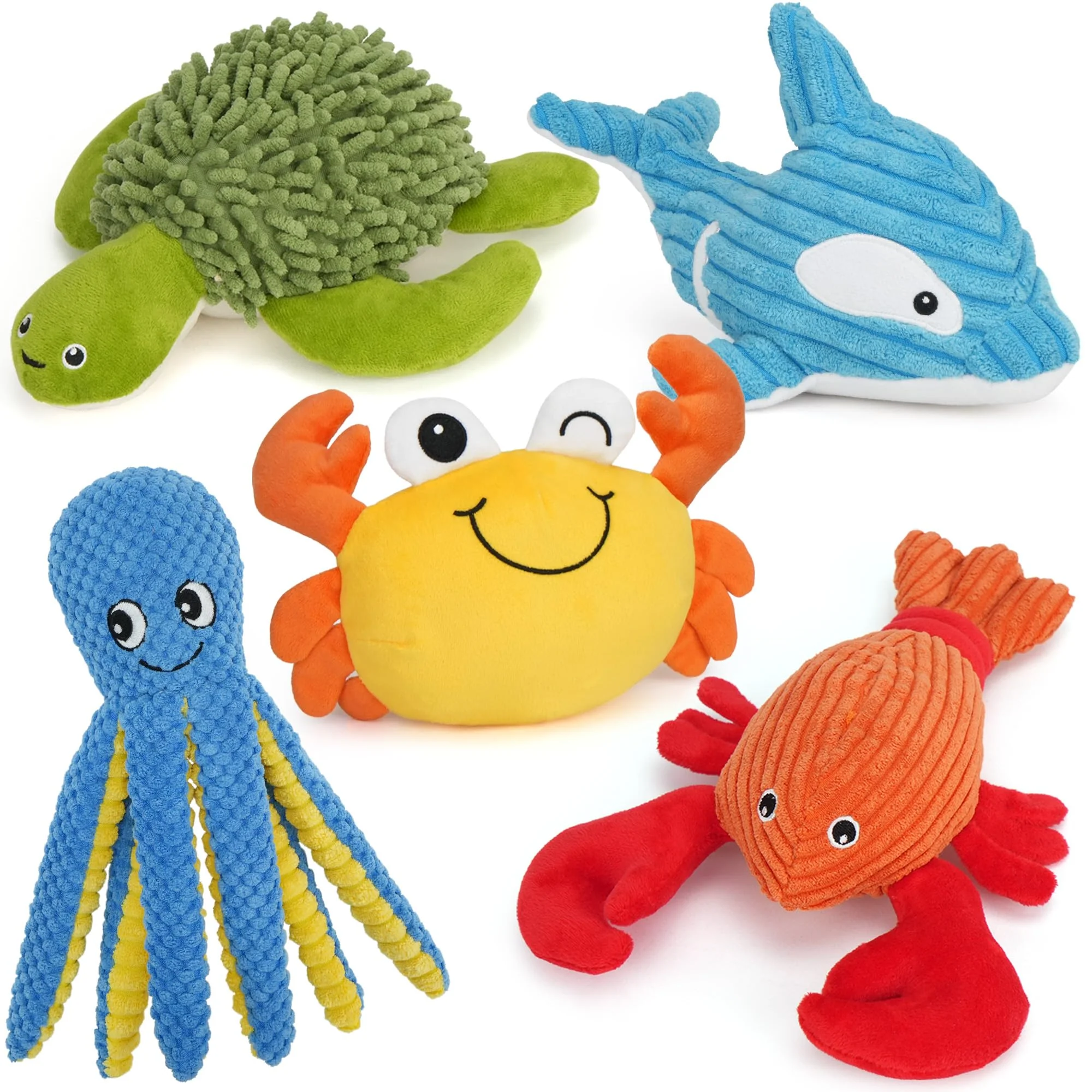 Exceptional Prime Pets Dog Toys 5-Pack Plush Squeaky Ocean Animals for Dogs Durable