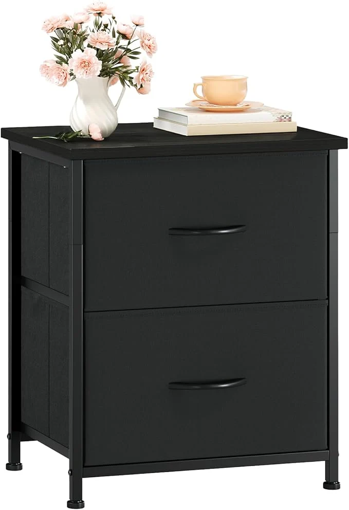 Environmentally Friendly Somdot Nightstand Small Dresser for Bedroom with 2 Drawers Bedside Table Night Stand End Table with Fabric Bins for Bedroom Kids Closet Dorm Guest Room BlackAbout ThisOverview Comfortable
