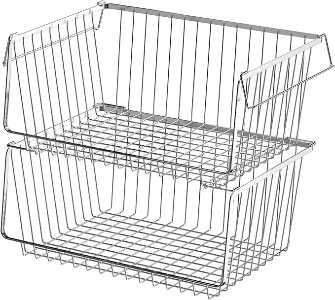 Modern Wire Storage Baskets Stackable Large Metal Storage Organization Pantry Storage Organizing Household Wire Baskets with Handles for Kitchen Pantry Bathroom Cabinets Bedrooms Set of 2About ThisOverview Reliable