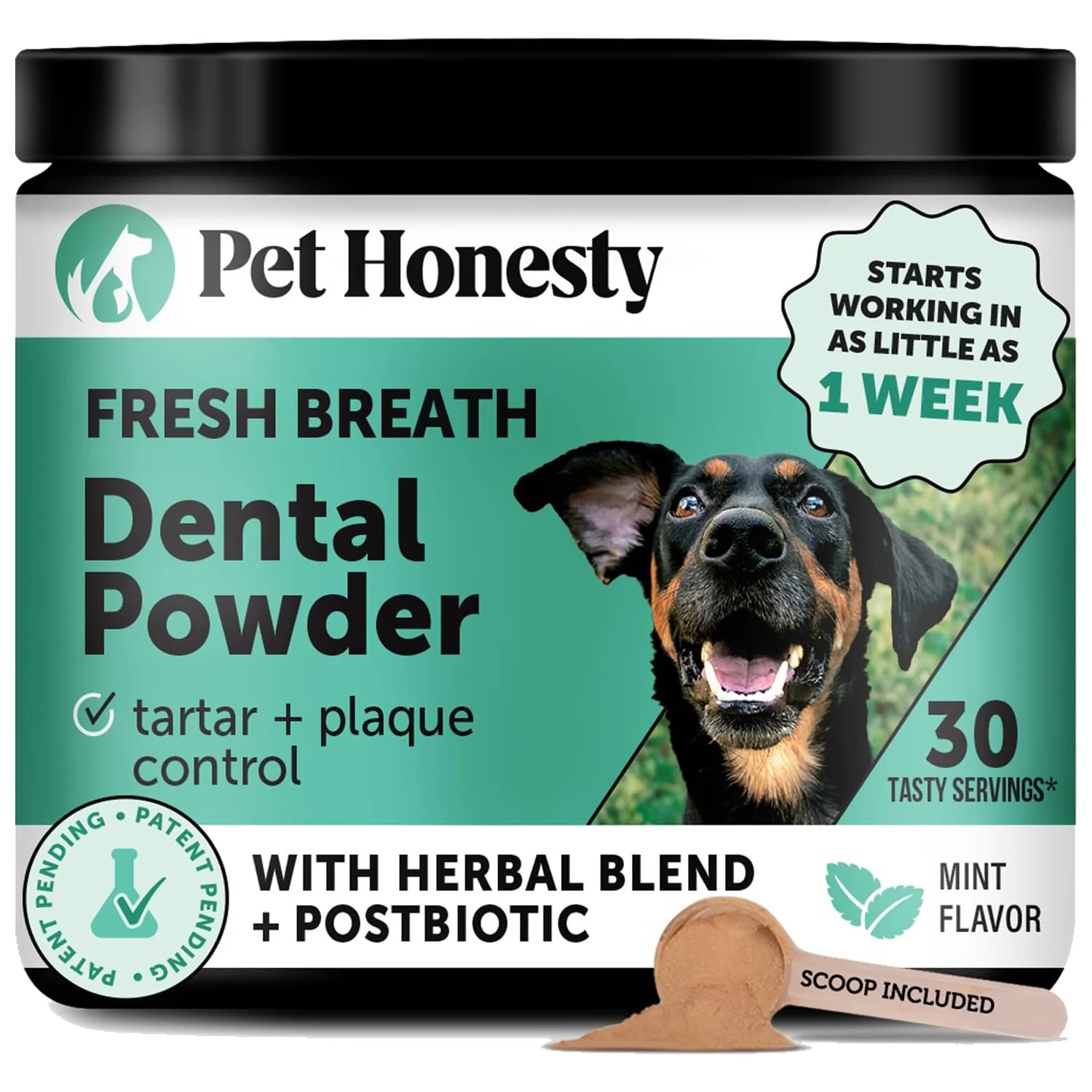 Verified Pet Honesty Dog Breath Freshener Powder – Easy Teeth Cleaning with Mint Postbiotics 30 Servings Luxury