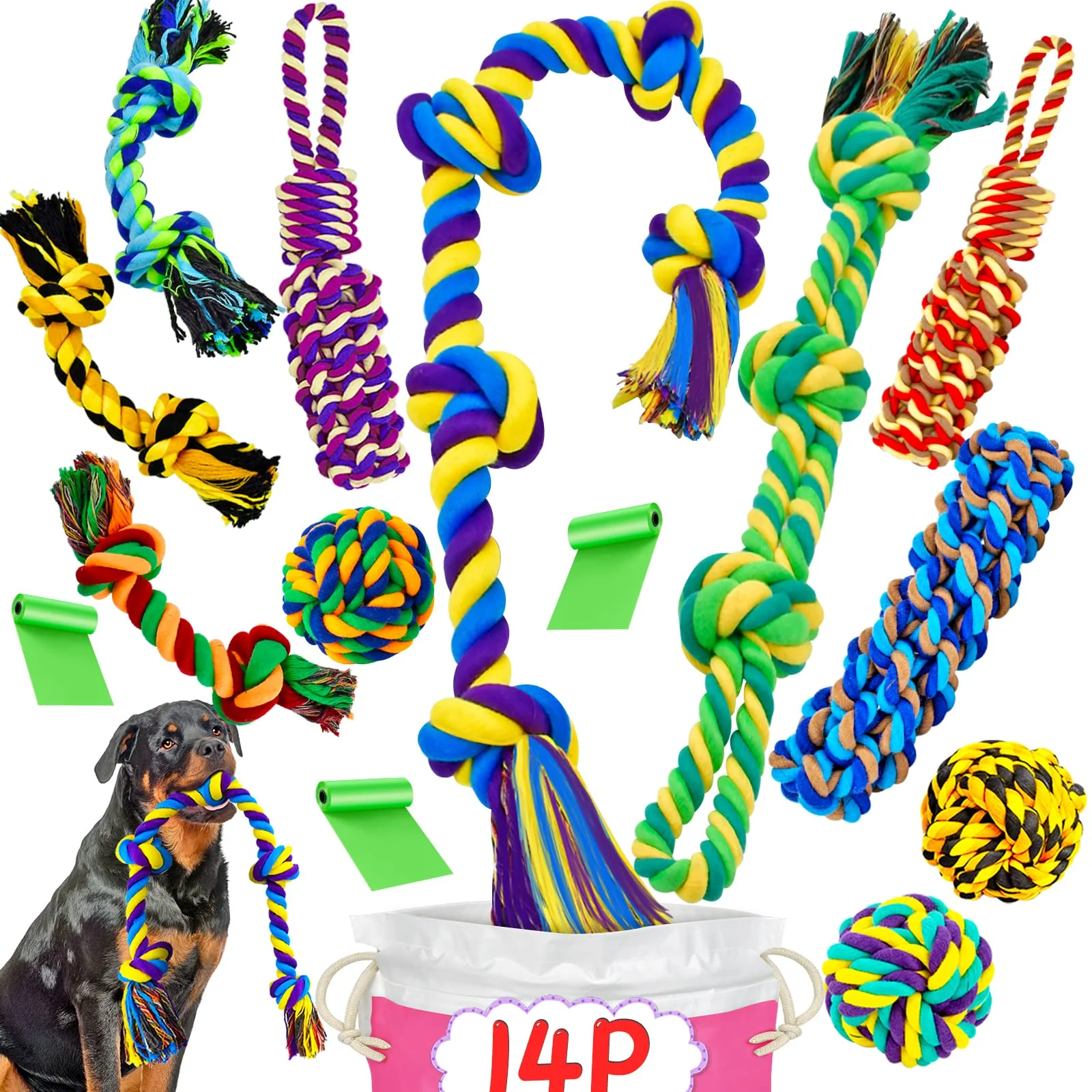 Professional SHARLOVY XL Dog Chew Toys — 14-Pack Indestructible Toys for Aggressive Chewers Eco-Friendly