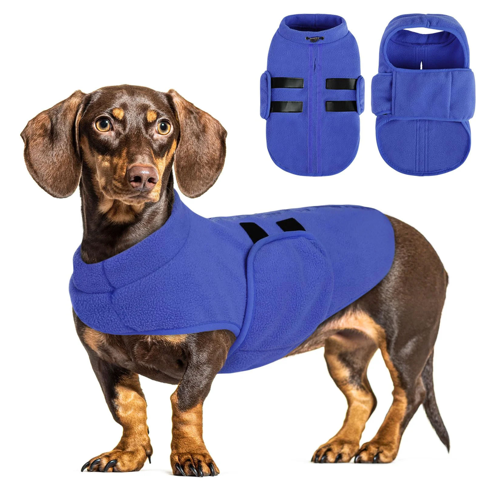 Recyclable Queenmore Soft Fleece Dog Jacket — Warm Winter Coat with Leash Hole Blue S Breathable