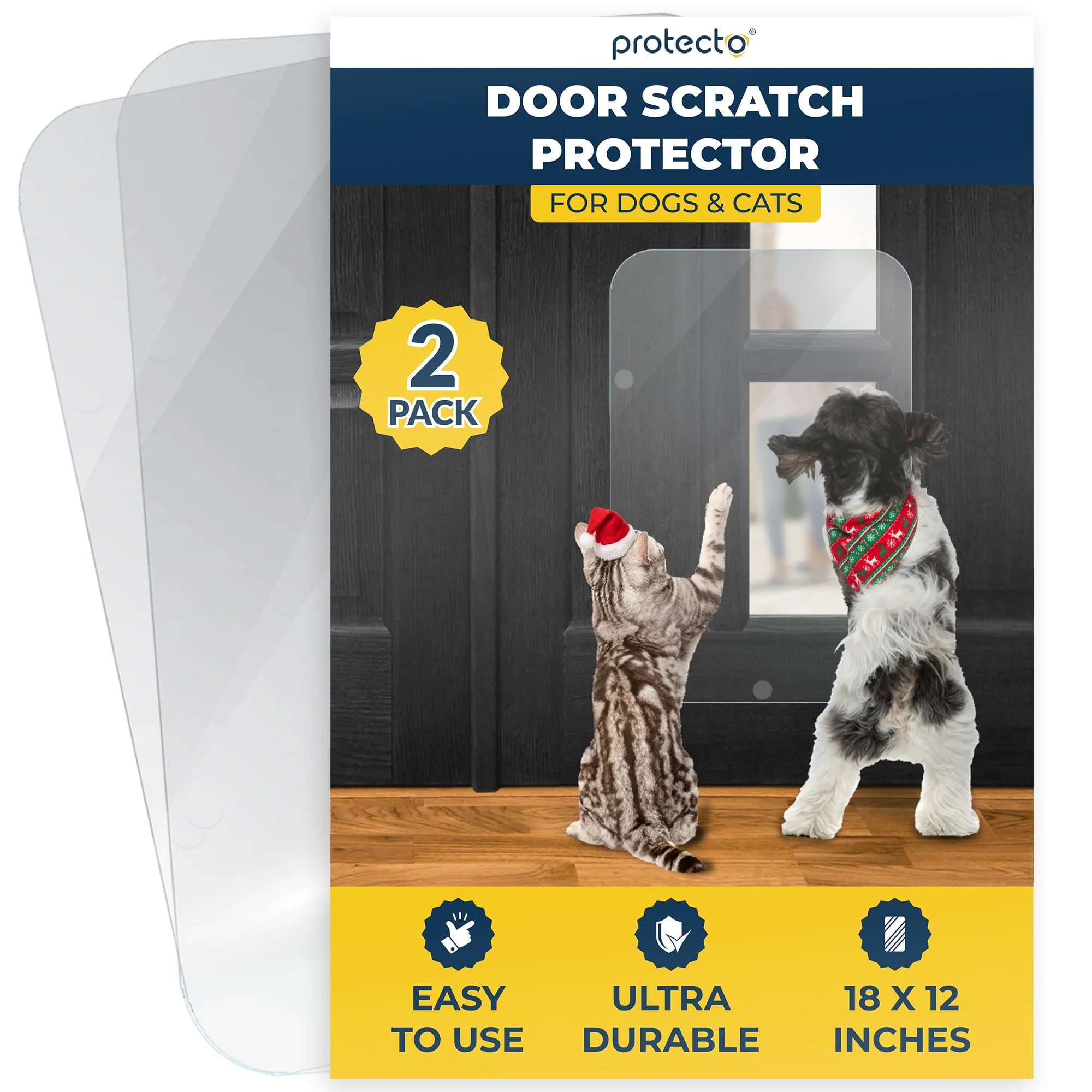 Specialty PROTECTO 2 Pack Door Protector for Dog Scratching — 18×12 Scratch Guard for Indoor Outdoor Doors Classic