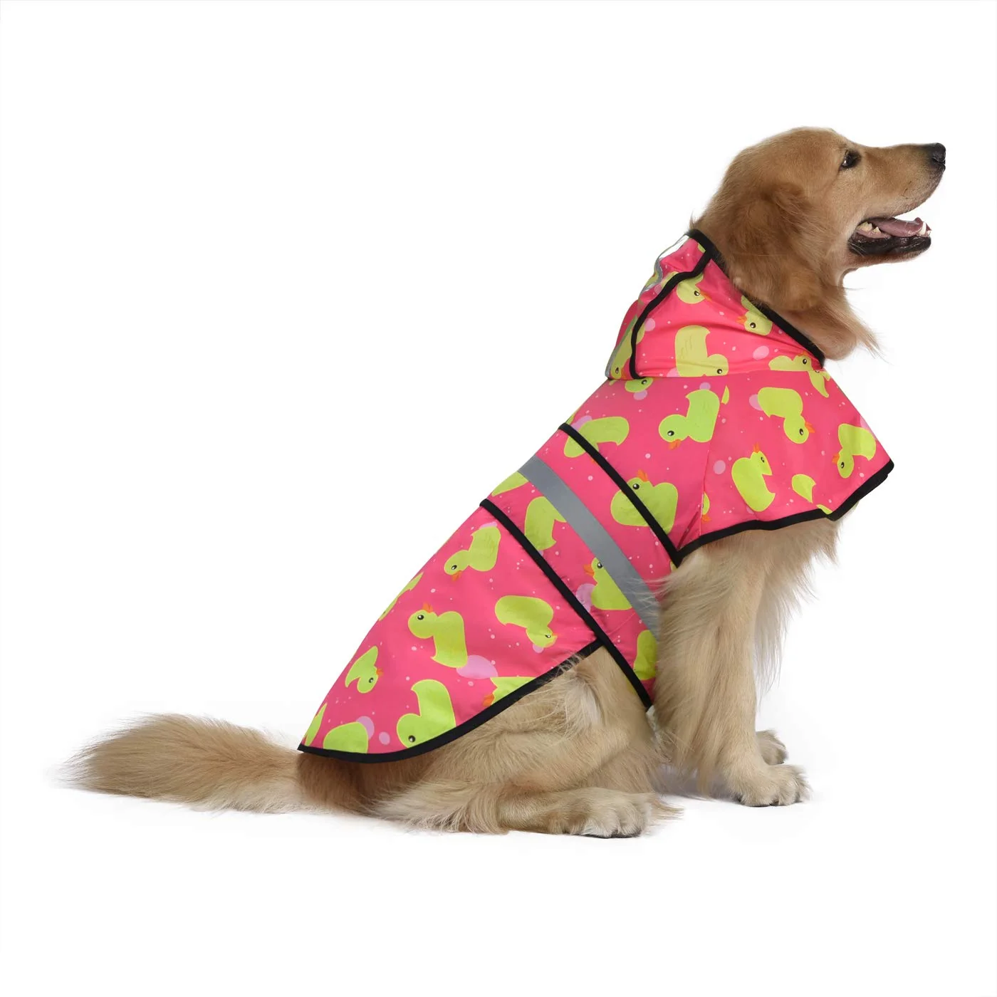 Practical HDE Dog Raincoat Jacket Reflective Hooded Poncho with Leash Hole – Pink Ducks – XL Sophisticated